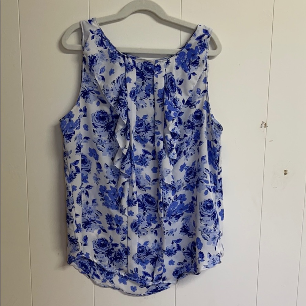 Elle XS Sleeveless Blouse White Blue Floral